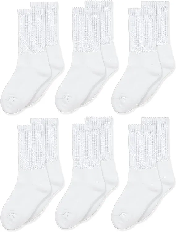 Jefferies Socks Boys Seamless Toe Athletic Crew 6-Pack Medium White