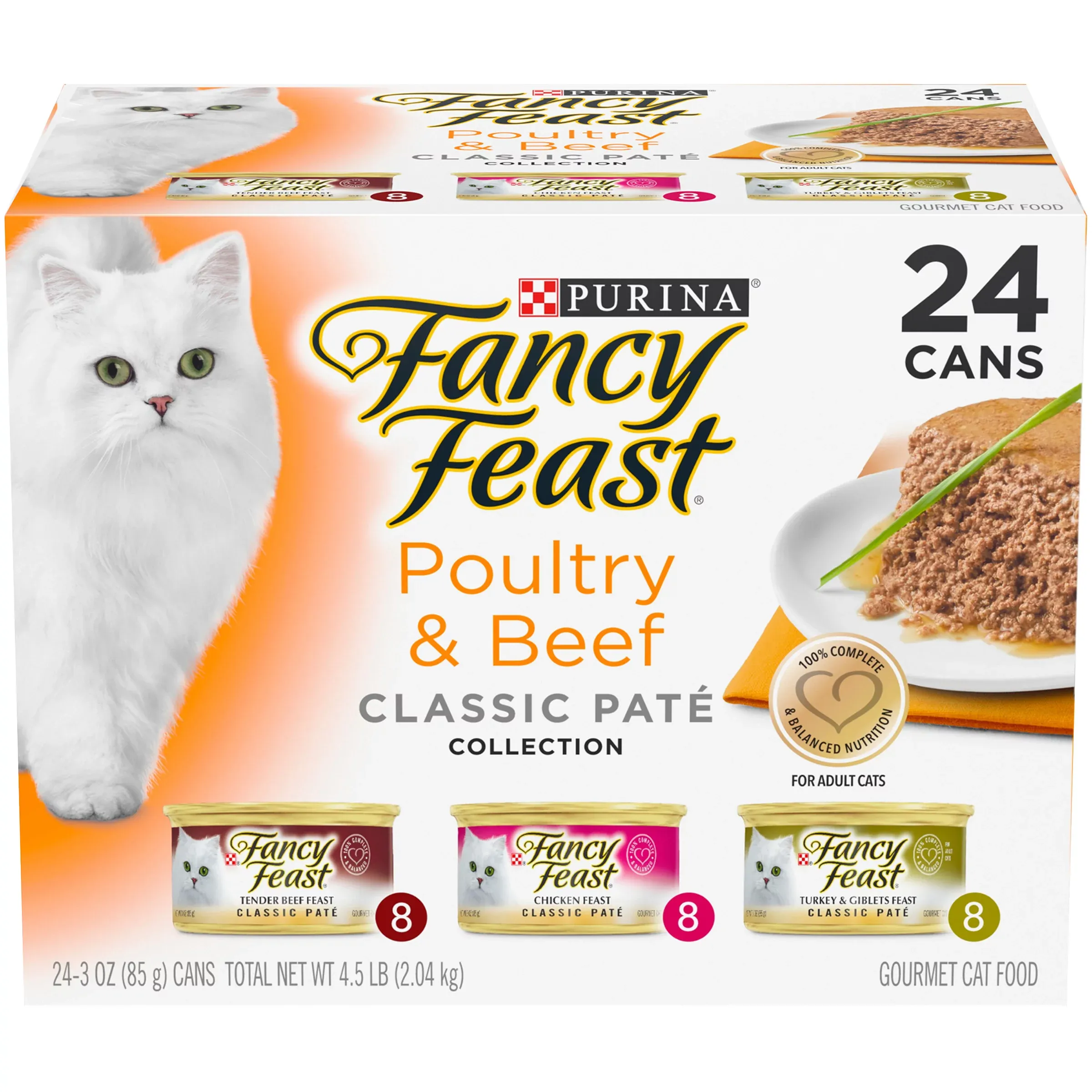 Purina Fancy Feast Classic Paté Gourmet Wet Cat Food Poultry Chicken, Turkey & Beef Collection - 3oz