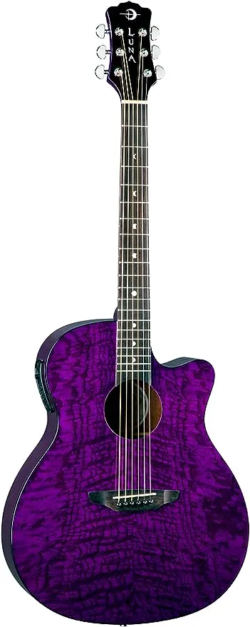 Luna Gypsy Quilt Ash Acoustic Electric Guitar Trans Purple