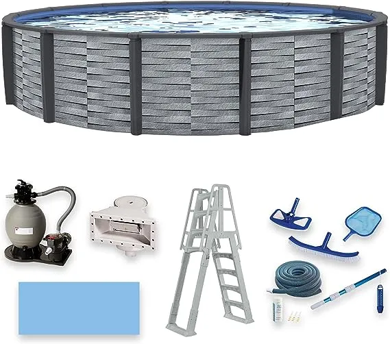 Blue Wave Affinity 24 ft. Round 52 in. Deep 7 in. Top Rail Resin Swimming Pool