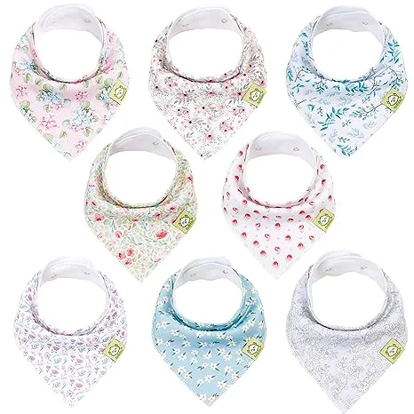 8-Pack Organic Baby Bandana Drool Bibs for Girls - Super Absorbent Baby Bibs for Baby Girls, Baby Boys, Soft Cotton Bandana Bibs, Baby Drool Bib, Teething Bibs for Infant, Toddler, Bib Girl (Flourish)