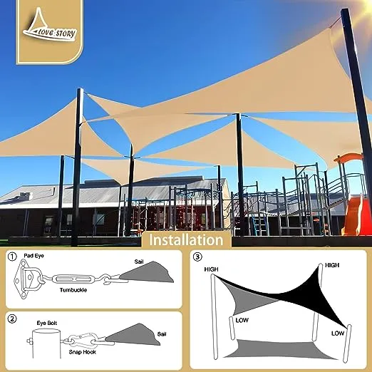 Love Story 12' x 12' x 12' Triangle Sand Sun Shade Sail Canopy UV Block Awning for Outdoor Patio Garden Backyard