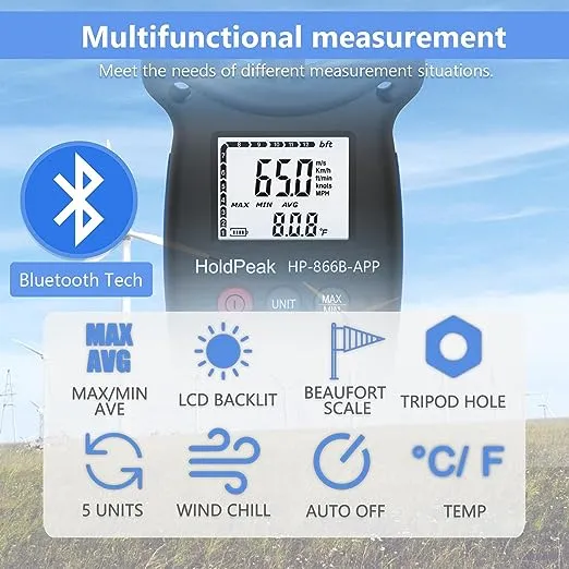 oldpeak p866bapp Digital Anemometer andheld Vane Wind Speed Meter With Wireless 