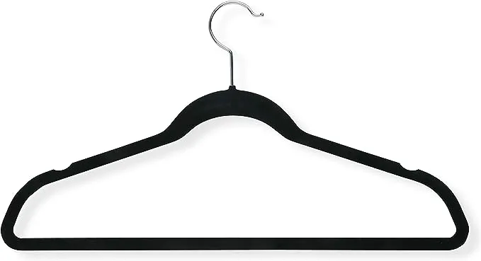 Slim-profile Non-slip Velvet Hangers Set, 20 Pieces In Black