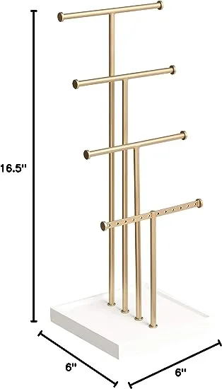 Amazon Basics Four-Tier Jewelry Tree Stand - White/Brass