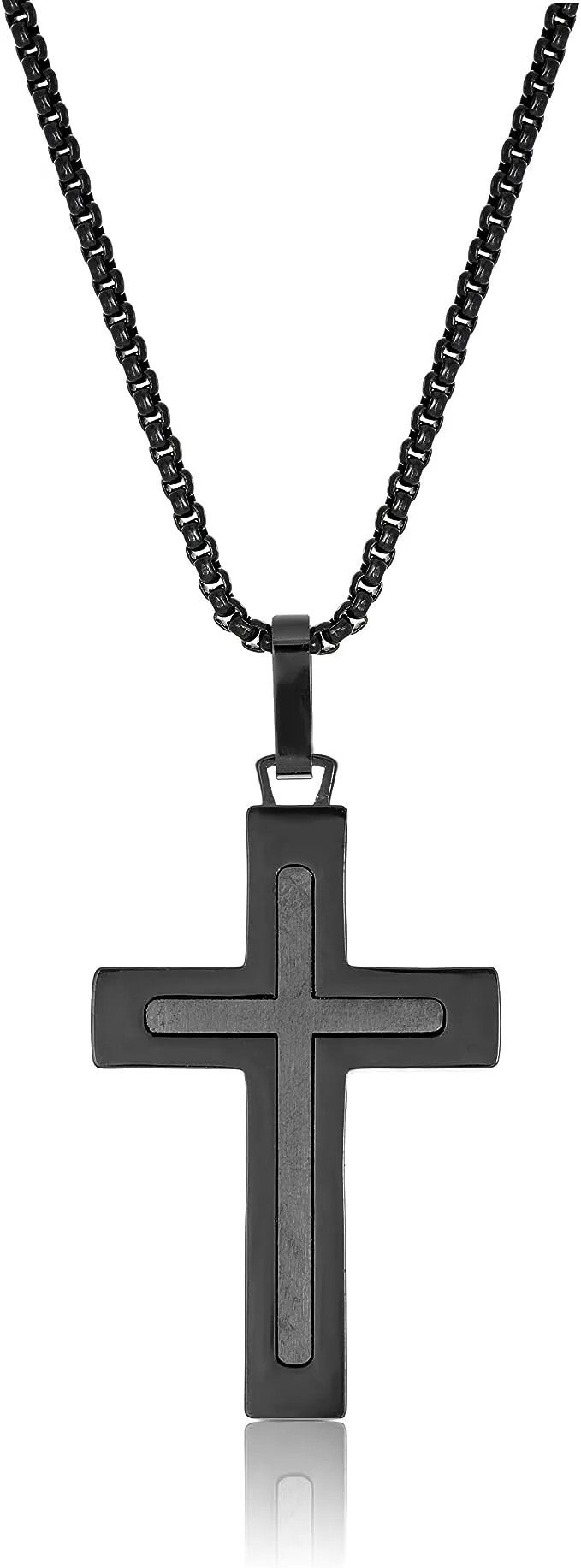 Stainless Steel Cross Pendant with Black Ion Plating - 24 inch