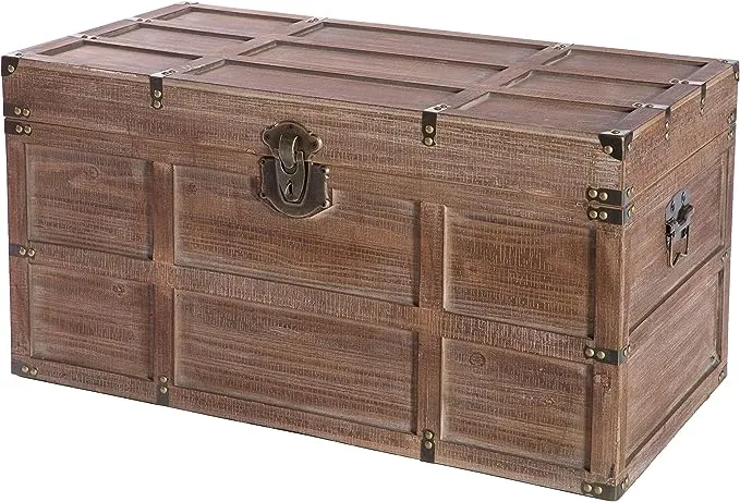 Vintiquewise Wooden Rectangular Lined Rustic Storage Trunk with Latch (Medium)