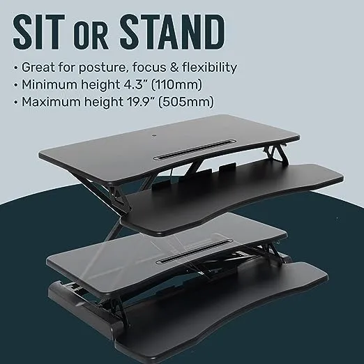 TechOrbits OF-S06-2 Desk Converter-37-inch Height Adjustable, MDF Wood, Sit-to-Stand Riser-Black, 37"