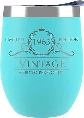 60th Birthday Gifts for Women Men - 1964 12 oz Stemless Wine Tumbler Blush - ...