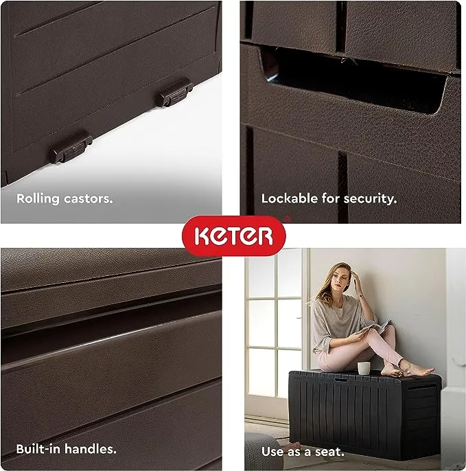 Keter Marvel Plus 71 Gallon Resin Outdoor Box for Patio Furniture Cushion Storage, Brown