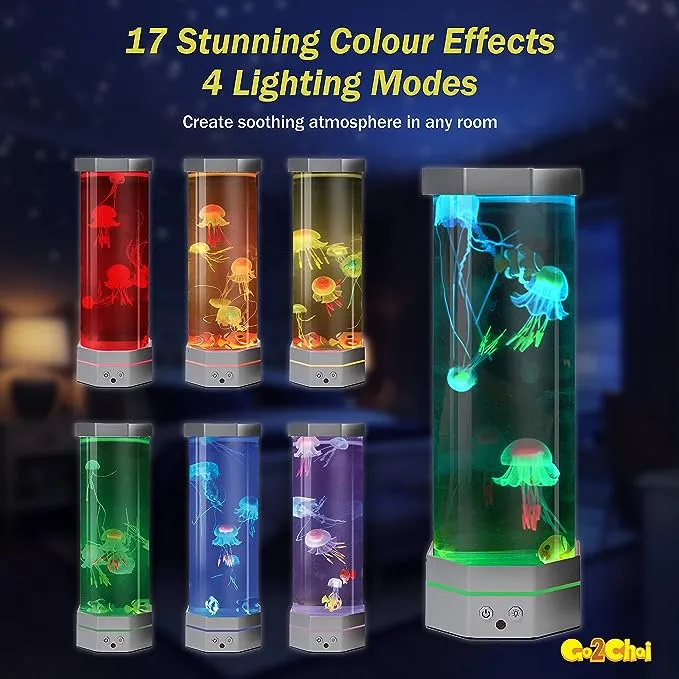 Go2Chai Jellyfish Aquarium Lamp,Jelly Fish Tank Aquarium Room Decor Lava Lamp Night Light,7 Jellyfish &Clownfish,Adult Kids Home Office Room Desktop Decor