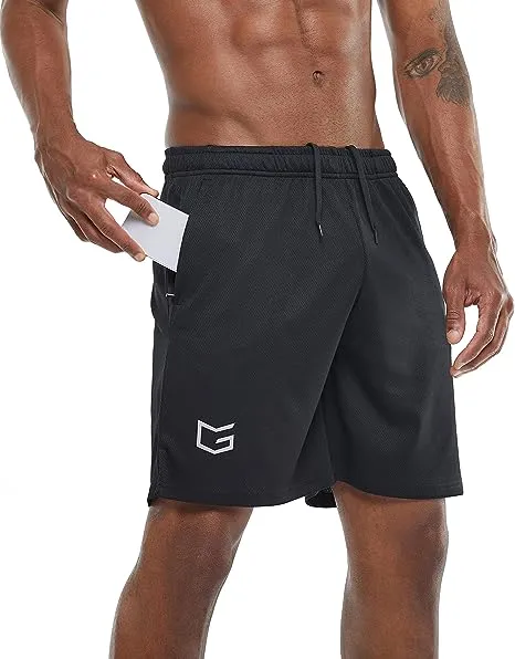 G Gradual Men's 7" Workout Running Shorts Quick Dry Lightweight Gym Shorts with Zip Pockets (Black Medium)