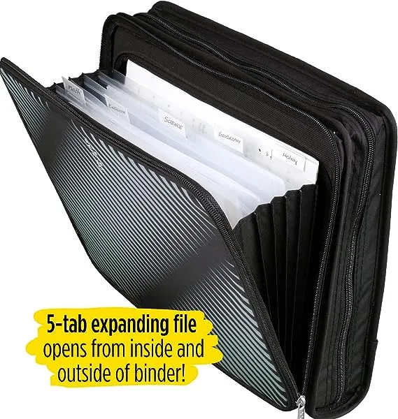 Five Star Zipper Binder, 3 Rings, 2" Capacity, 11 x 8.5, Black/Gray Zebra Print Design