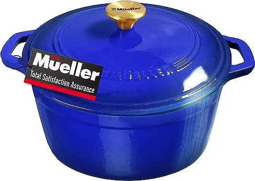 Mueller Home Mueller DuraCast 6 Quart Enameled Cast Iron Dutch Oven Pot with Lid, Heavy-Duty Casserole Dish, Braiser Pan, Stainless Steel Kno