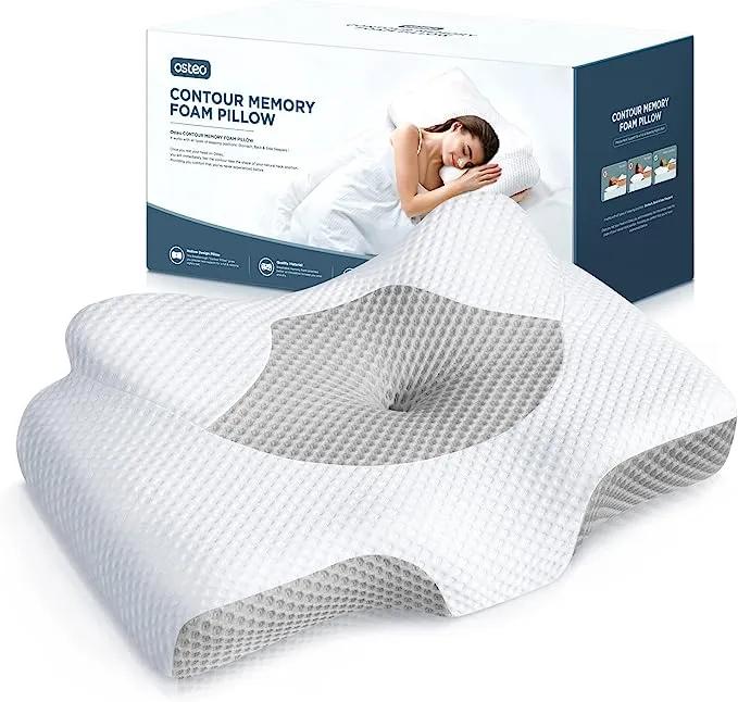 Osteo Cervical Pillow for Neck Pain Relief, Hollow Design Odorless Memory Foam Pillows with Cooling Case, Adjustable Orthopedic Bed Pillow for Sleeping, Contour Support for Side Back Stomach Sleepers