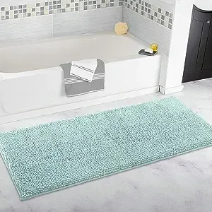 ITSOFT Plush Microfiber Long Runner Non Slip Soft Bathroom Rug, Absorbent Machine Washable Chenille Bath Mat | Quick Dry Carpet, Great for Bath