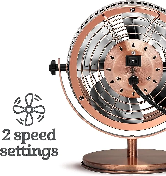 HOLMES 6" Heritage Table Fan, 2 Speeds, 4 Blades, Adjustable 145° Head Tilt, Metal Construction, Ideal for Home, Bedrooms, Dorm Rooms or Office, Brushed Copper