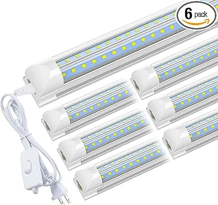 CNSUNWAY 4FT LED Shop Light, 40W 5200LM Super Bright T8 Integrated LED Tube, 6500K Cool White, V Shape, High Output, Linkable 4 Foot LED Light Fixture for Garage, Workshop, Warehouse, ETL (6 Pack)