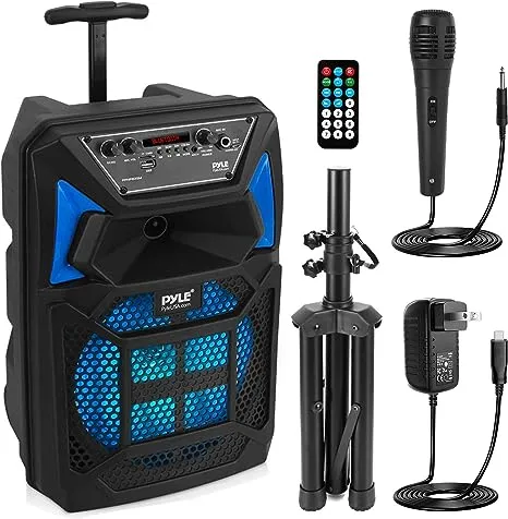 Pyle PPHP82SM.5 Bluetooth Portable Pa Speaker and Microphone Karaoke System