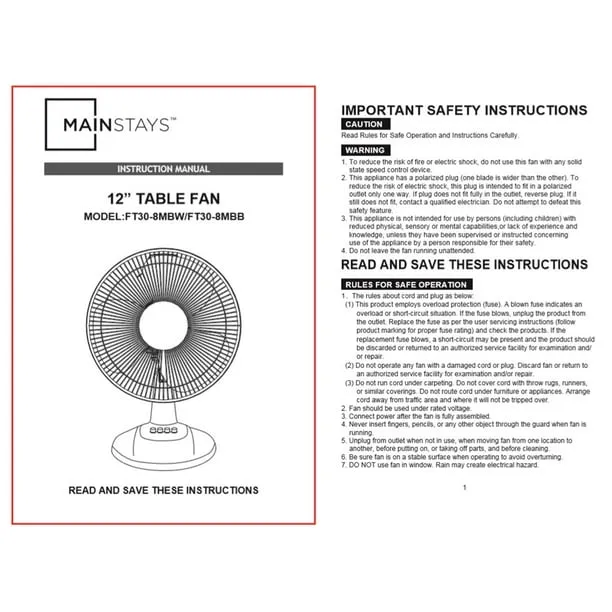 Mainstays 28 Inch Tall 3 Speed Oscillating Tower Fan FZ10-19M