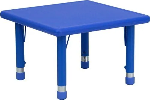 Flash Furniture 24" Square Plastic Height-Adjustable Activity Table, Blue