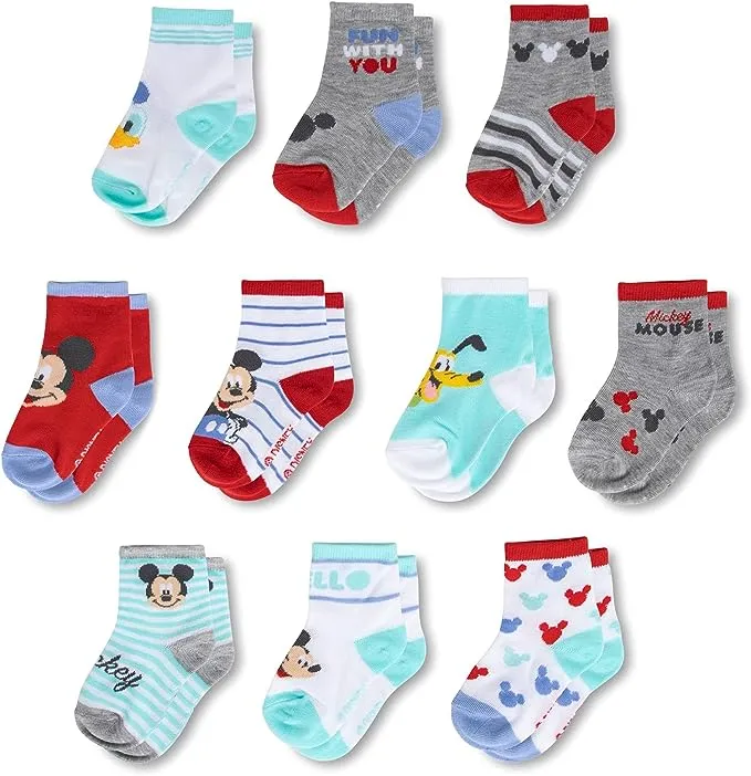 Disney Mickey Mouse 10 Pair Infant Socks Set , Baby Boys Ages 0-24 Months