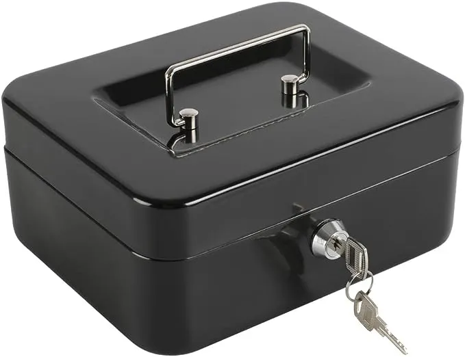 xydled Locking Steel Medium Cash Box with Removable Coin Tray and Key Lock,7.87"x 6.30"x 3.54",Blue