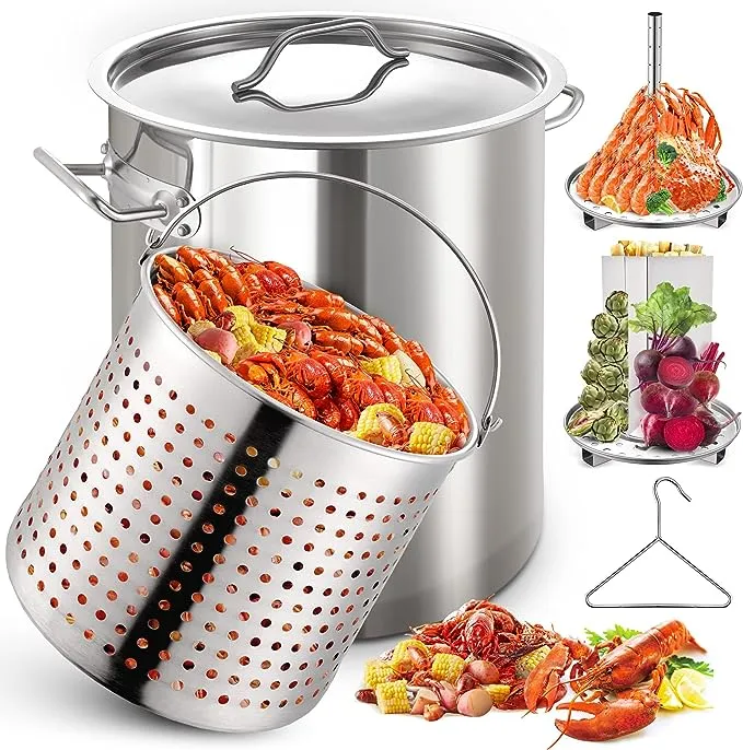 Arc 40qt Stainless Steel Stockpot for Seafood Boil Crawfish Boil Pot,Crab Boil Shrimp Boil Turkey Fryer Pot with Basket Divider and Hook, Lobster