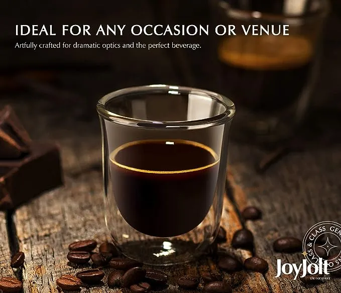 JoyJolt Javaah 2 oz. Clear Double Wall Espresso Glasses (Set of 4)