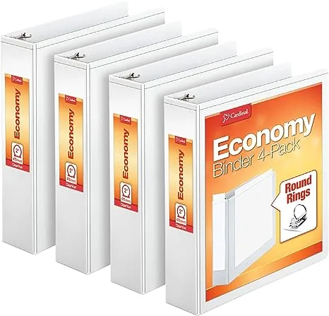 Cardinal Economy 3 Ring Binder, 2 Inch, Presentation View, White, Holds 475 Sheets, Nonstick, PVC Free, 4 Pack of Binders (79520)