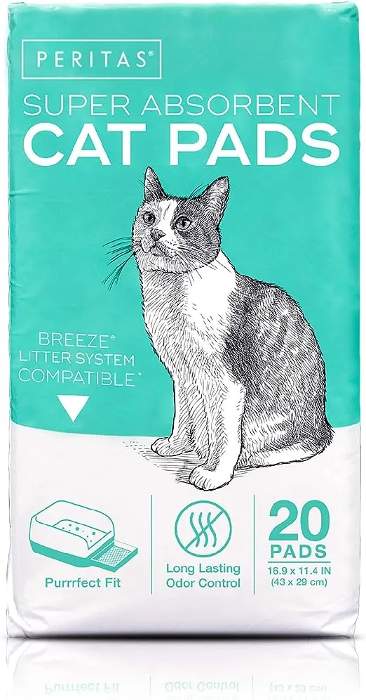 Peritas Cat Pads | Generic Refill for Breeze Tidy Cat Litter System | Cat Liner Pads for Litter Box | Quick-Dry, Super Absorbent, Leak Proof | 16.9"x11.4" (Original, 20 Count)