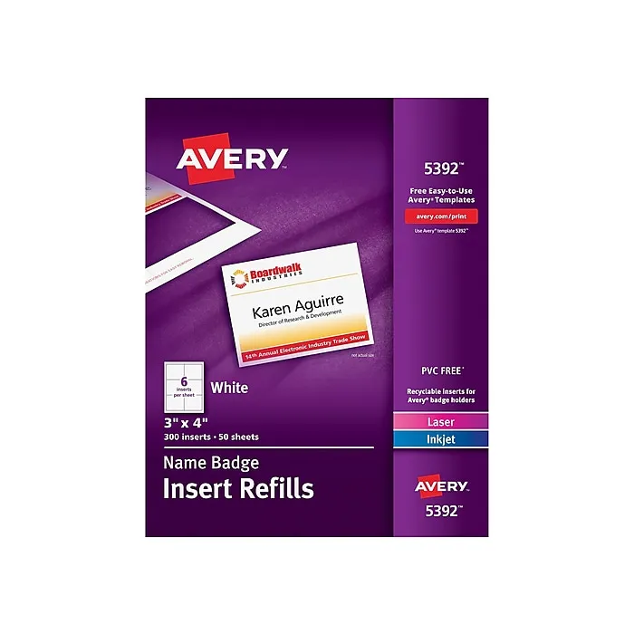 Avery Customizable Name Badge Inserts, 2.25" x 3.5", White, 400 Printable Name Tag Inserts (05390)