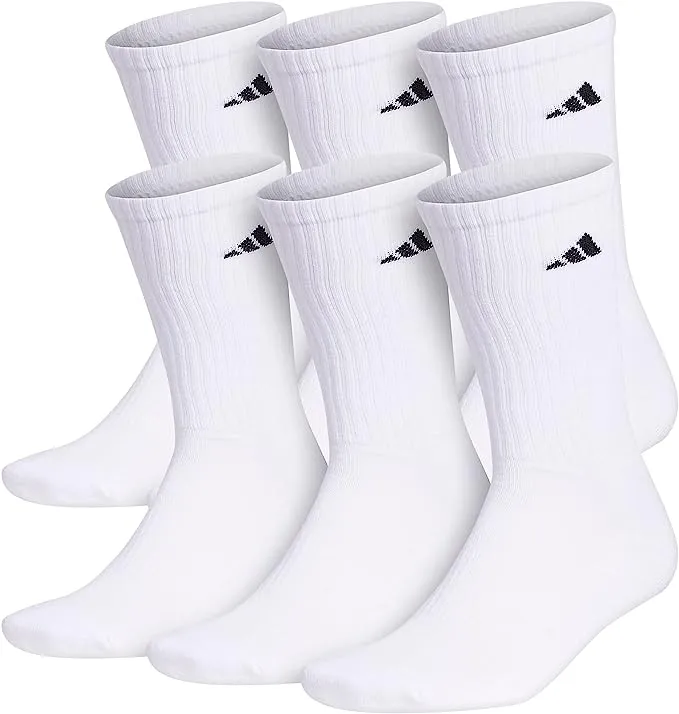 Adidas Men's Athletic Cushioned 6-Pack Crew Socks, White/Black / XL