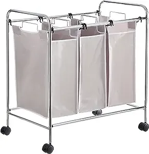 Amazon Basics 3-Bag Rectangular Laundry Hamper Sorter Basket, Grey