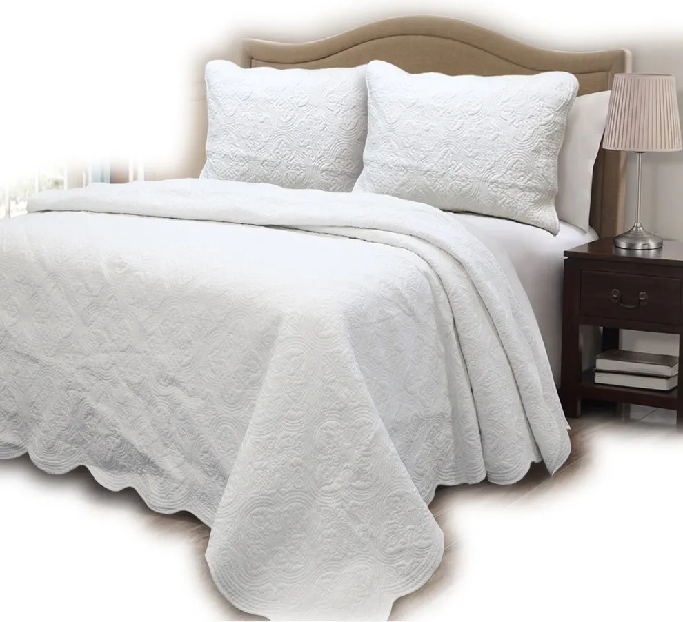 Serenity White 100% Cotton Quilt Set, Twin Set