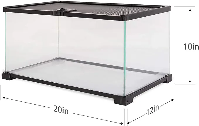 REPTI ZOO 10 Gallon Reptile Tank Glass Natural Cages Terrarium 20" x 12" x 10" Sliding Screen Top for Reptile Hamster Hedgehog Small Animals