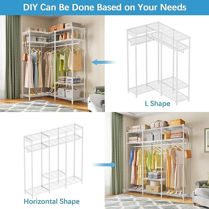 VIPEK L30 Corner Closet System L Shaped Garment Rack with Shelves, L Corner Clothes Rack for Hanging Clothes, Freestanding Portable Wardrobe Closet Rack Heavy Duty Wire Clothing Rack for Corner, WhiteVIPEK L30 Corner Closet System L Shaped Garment Rack w