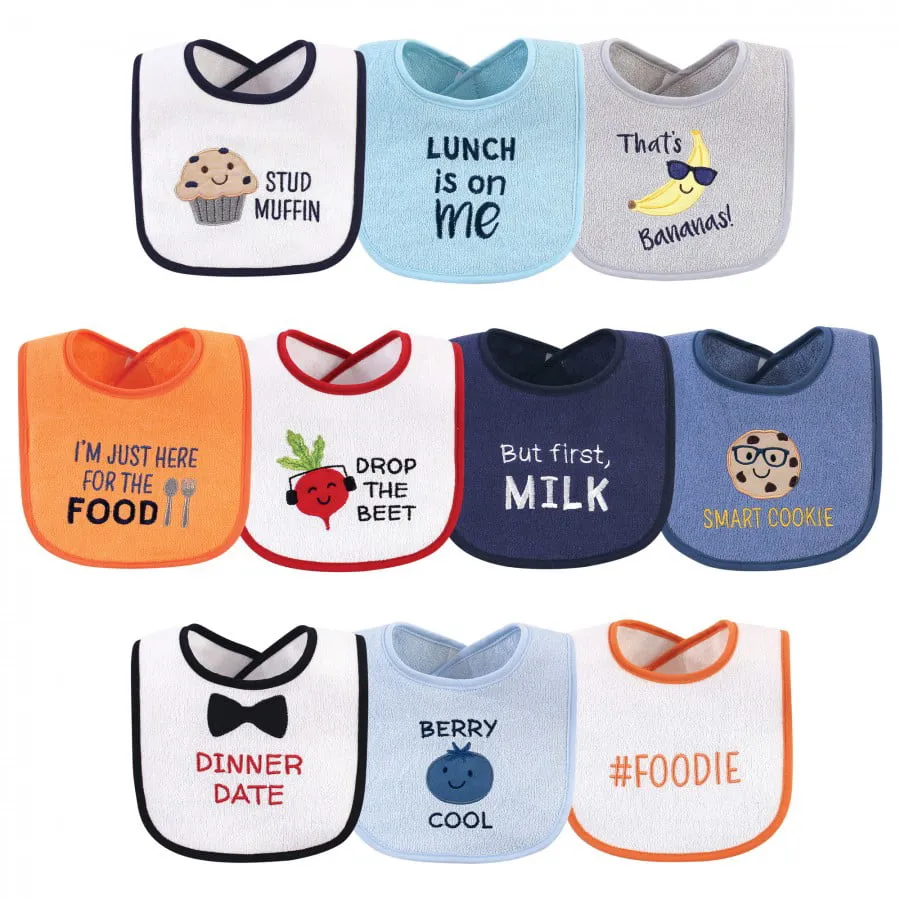 Hudson Baby Cotton Terry Drooler Bibs with Fiber Filling, Boy Muffin, One Size