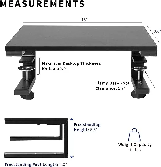 VIVO Clamp-on 22 inch Desk Extension Shelf for Gaming PC, Ergonomic Computer Monitor and Laptop Riser, Printer Stand, Versatile with Freestanding Feet Included, Desktop Organizer, DESK-SHELF22B