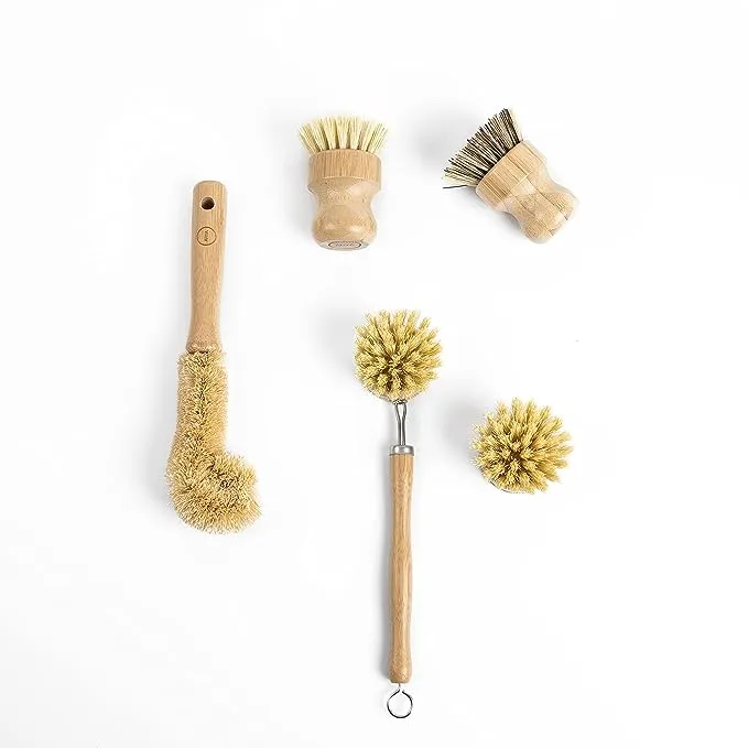 ARYA. Eco Dish Brush Set 4 Kitchen Washing Up Brushes & One Replacement Head