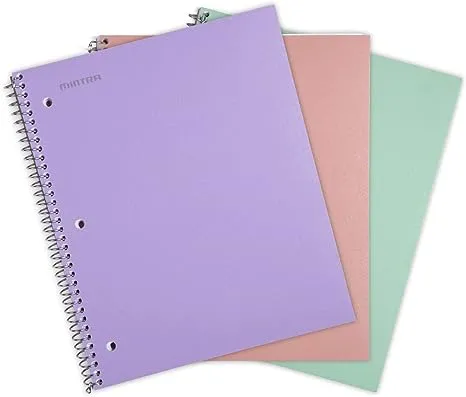 Mintra Office Durable Spiral Notebooks, 1 Subject, (Salmon, Sage Green, Lavender, Wide Ruled 3pk) - 100 Sheets, Poly Pocket, Moi