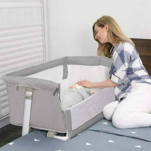 RONBEI Baby Bassinet Bedside Sleeper - Babies Crib Bed - Adjustable Portable Bed Light Grey