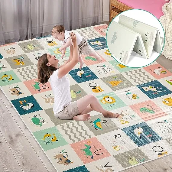 FLAGAV Baby Play Mat, 79x71inch Extra Large Folding Baby Crawling Mat, Waterproof Reversible Playmat Foam Non Toxic Anti-Slip Portable Kids Play Mat