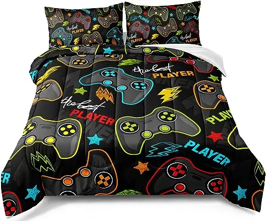 BDUCOK Gamer Comforter Sets for Boys, Gaming Bedding Set Twin Set,Video Games Comforter for Boys Kids Adult Gamepad Comforter Set Gamer Room Decor for Teen Boys 1 Comforter with 1 Pillow Cases