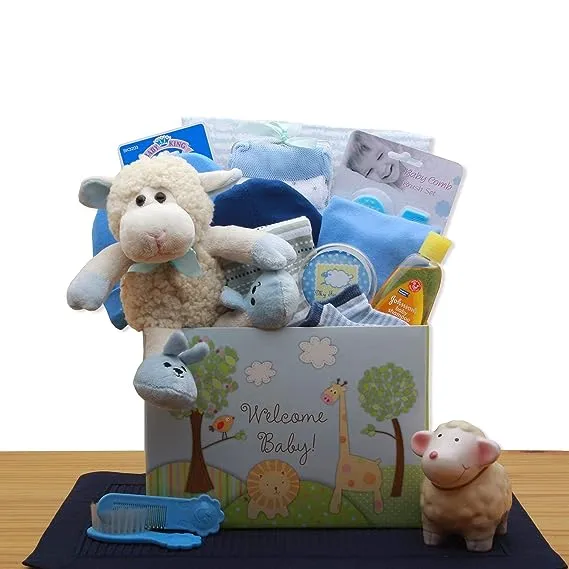 Welcome New Baby Gift Box - Blue - baby bath set -  baby boy gift basket - new baby gift basket - baby gift baskets - baby shower gifts