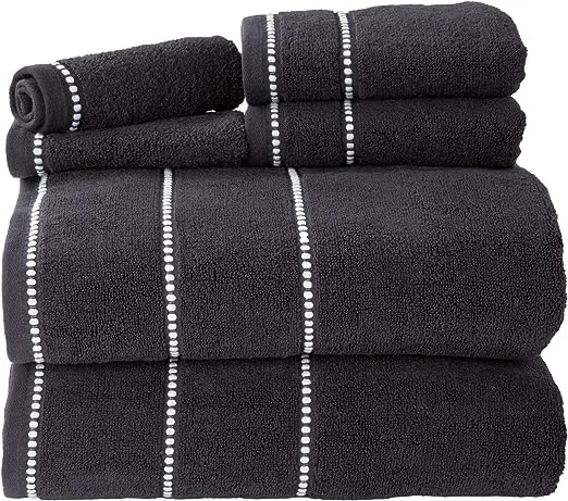 Bedford Home Quick Dry 100% Cotton Zero Twist Hotel & Spa Quality, Soft, Lightweight, Highly Absorbent Towels and Washcloths for Bathroom, Shower Ideal for Everyday Use - 6 Piece Towel Set (Black) 