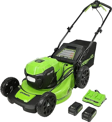 Greenworks 48V (2 x 24V) 21" Brushless Cordless Self-Propelled Lawn Mower, (2) 5.0Ah USB Batteries (USB Hub) and Dual Port Rapid Charger Included