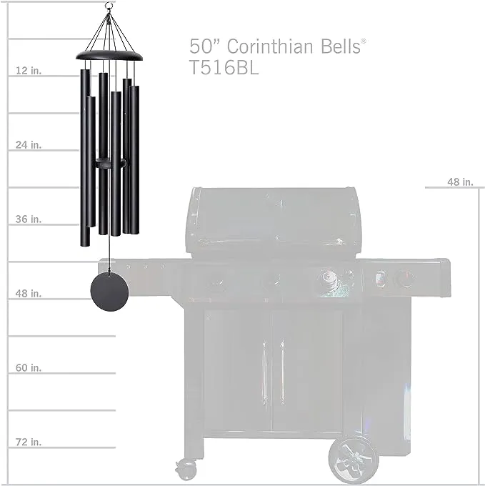 Corinthian Bells by Wind River - 50 inch Black Wind Chime for Patio, Backyard, Garden, and Outdoor décor (Aluminum Chime) Made in The USA