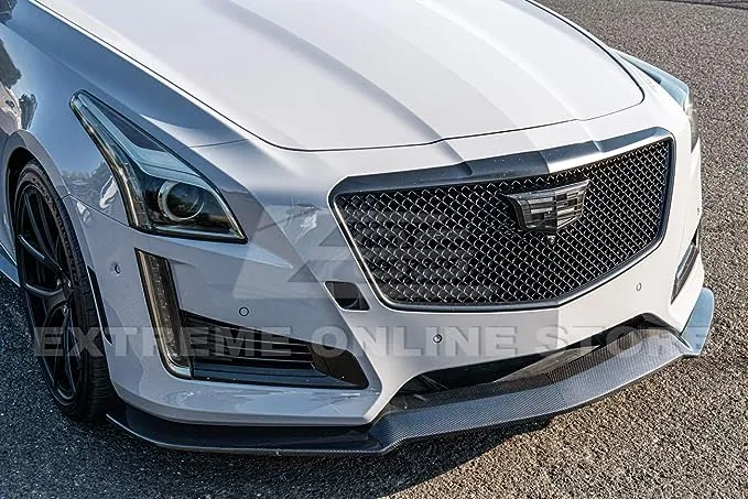 Replacement for 2014-2019 Cadillac CTS Models | EOS Carbon Package Style Front Bumper Lower Lip Splitter with Side Skirts Rocker Panel Extensions (Carbon Fiber)