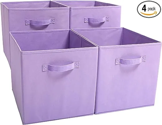 EZOWare Set of 6 Foldable Fabric Basket Bins, 10.5"x10.5"x11" Collapsible Storage Organizer Cube with Handle for Clothes Nursery Toys - Pastel Green